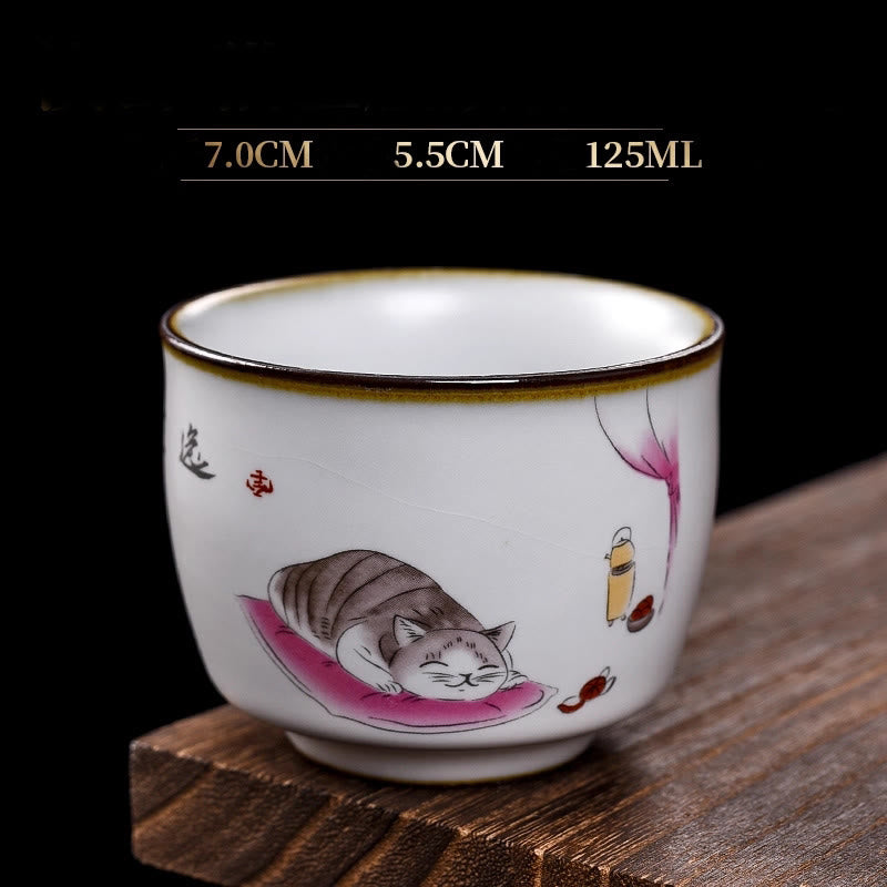 Tazza da tè Kung Fu con rami di gatto sdraiato e Buddha Stones, con scatola regalo - Gatto sdraiato e coperta 7 cm * 5,5 cm * 125 ml - image 17