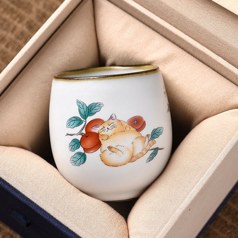Tazza da tè Kung Fu con rami di gatto sdraiato e Buddha Stones, con scatola regalo - image 1