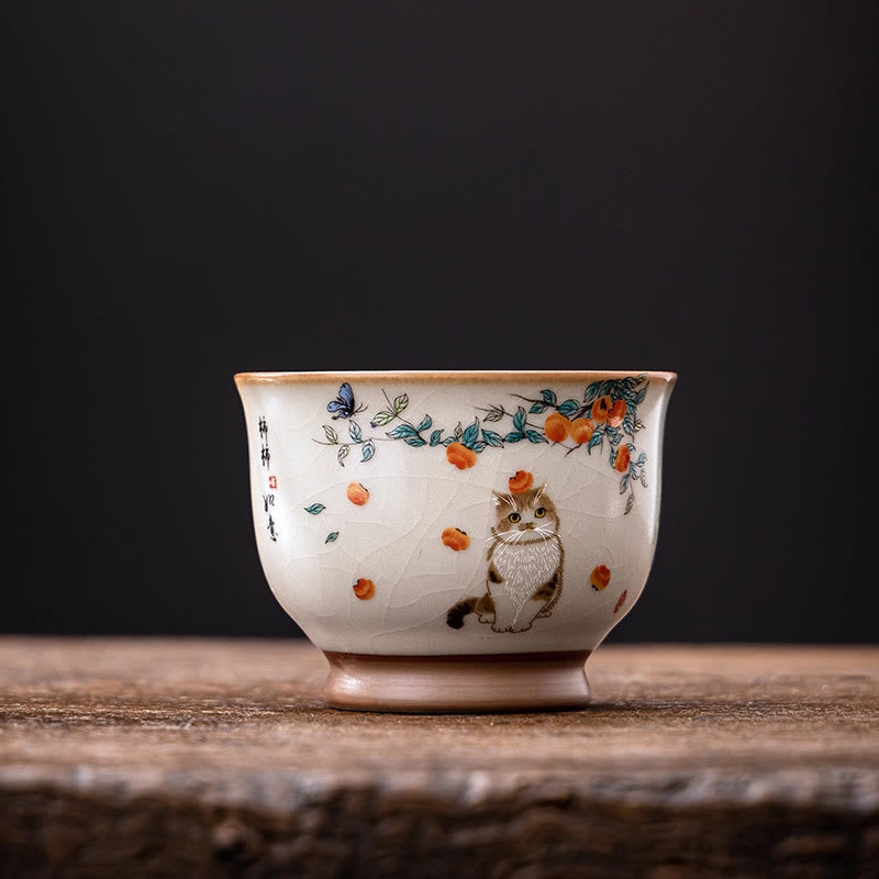 Tazza da tè Kung Fu con gatto e farfalla, Buddha Stones - Gatto 2,95 pollici*2,20 pollici*3,9 once (7,5 cm*5,6 cm*115 ml) - image 6