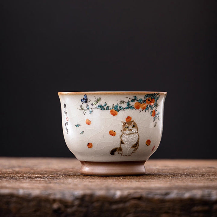Tazza da tè Kung Fu con gatto e farfalla, Buddha Stones - Gatto 2,95 pollici*2,20 pollici*3,9 once (7,5 cm*5,6 cm*115 ml) - image 6