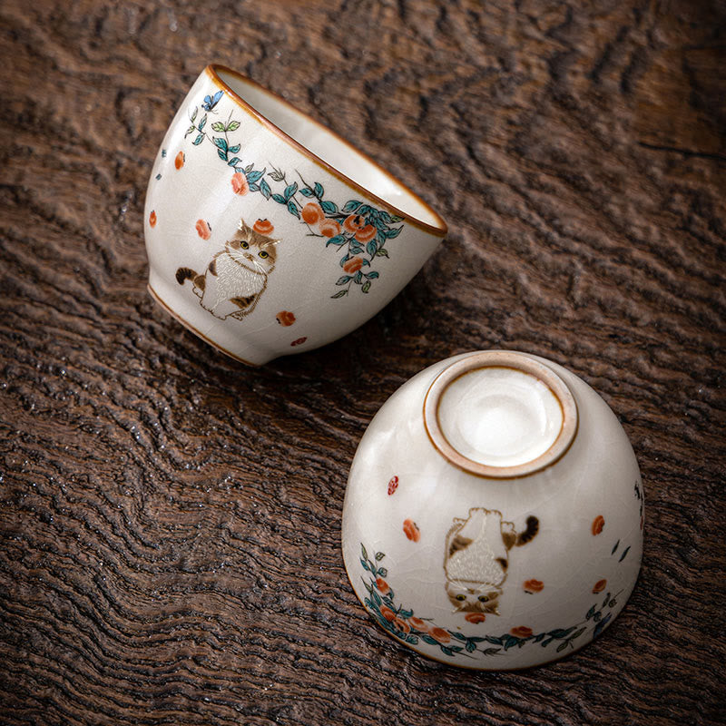 Tazza da tè Kung Fu con gatto e farfalla, Buddha Stones - Gatto 2,36 pollici*1,88 pollici*2,37 once (6 cm*4,8 cm*70 ml) - image 0