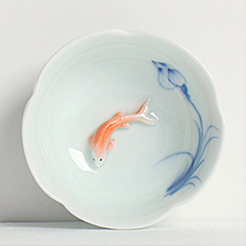 Tazza da tè Kung Fu con mano di loto e pesce koi in Buddha Stones - Pesce Koi rosso e loto blu 8,8 cm * 3 cm * 3,5 cm - image 5