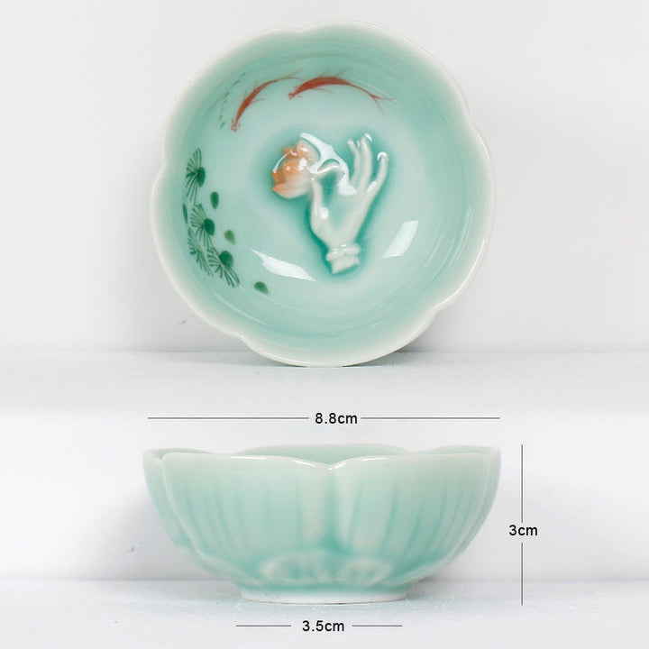 Tazza da tè Kung Fu con mano di loto e pesce koi in Buddha Stones - Pesce Koi rosso e mano 8,8 cm * 3 cm * 3,5 cm - image 8