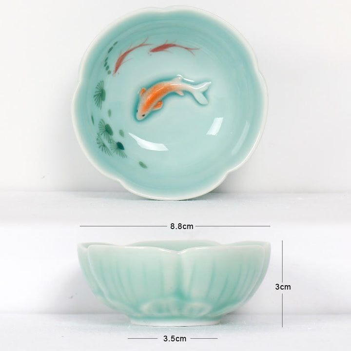 Tazza da tè Kung Fu con mano di loto e pesce koi in Buddha Stones - Pesce Koi rosso e foglie 8,8 cm * 3 cm * 3,5 cm - image 7
