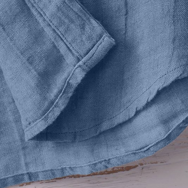 Camicia da uomo Buddha Stones , tinta unita, con risvolto, manica corta, comoda camicia in cotone e lino con piega e bottoni - image 18