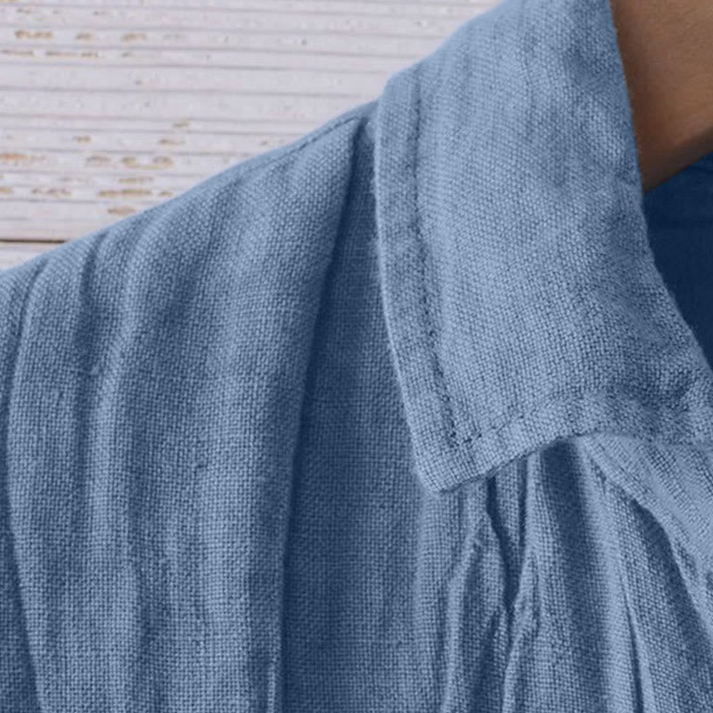 Camicia da uomo Buddha Stones , tinta unita, con risvolto, manica corta, comoda camicia in cotone e lino con piega e bottoni - image 16