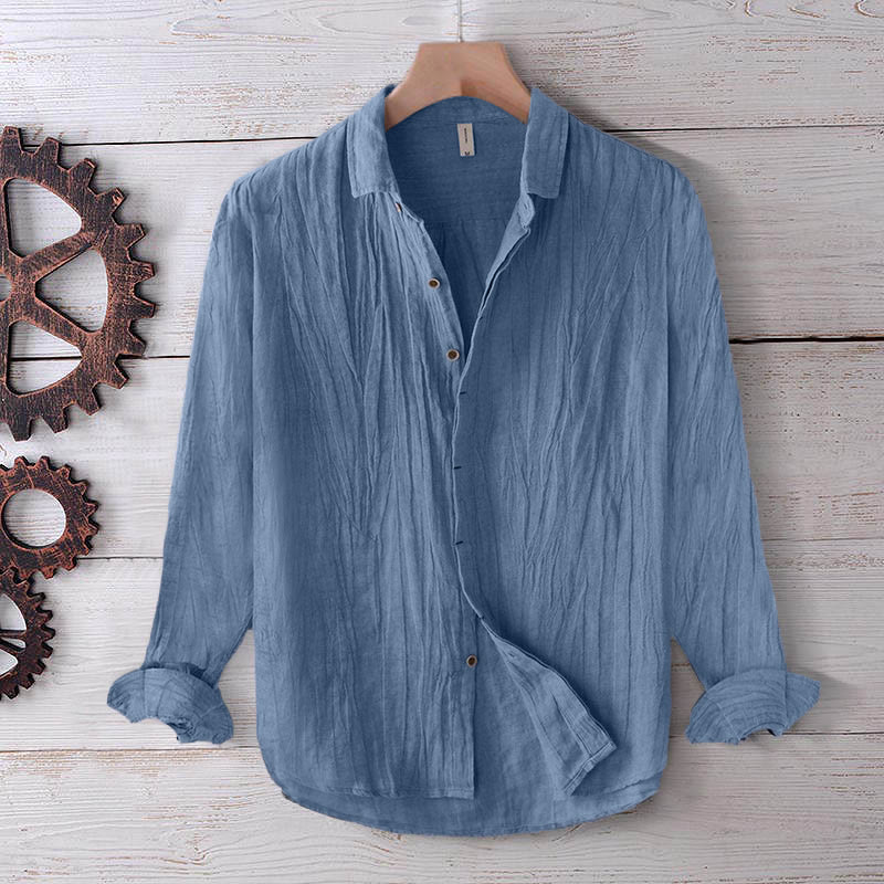 Camicia da uomo Buddha Stones, tinta unita, con risvolto, manica lunga, comoda, in cotone e lino, con bottoni e piega - Blu fiordaliso - US/UK/AU50, EU60 (5XL) - image 0