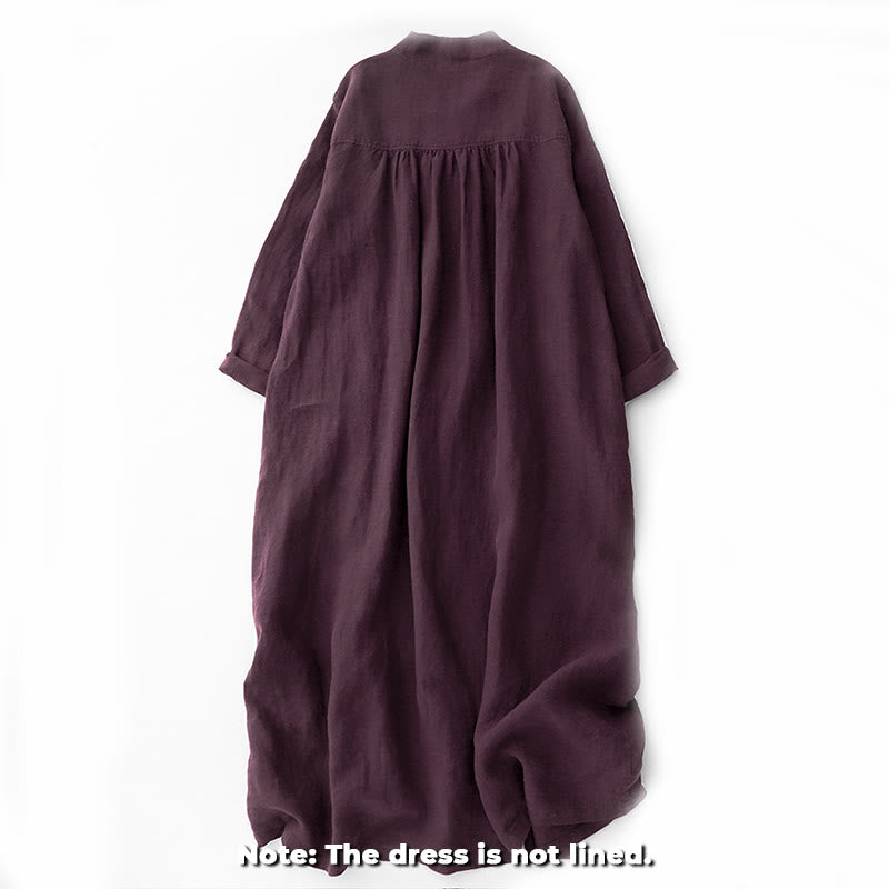 Abito midi in cotone a maniche lunghe con scollo a V e bottoni color magenta scuro Buddha Stones Fall - image 1