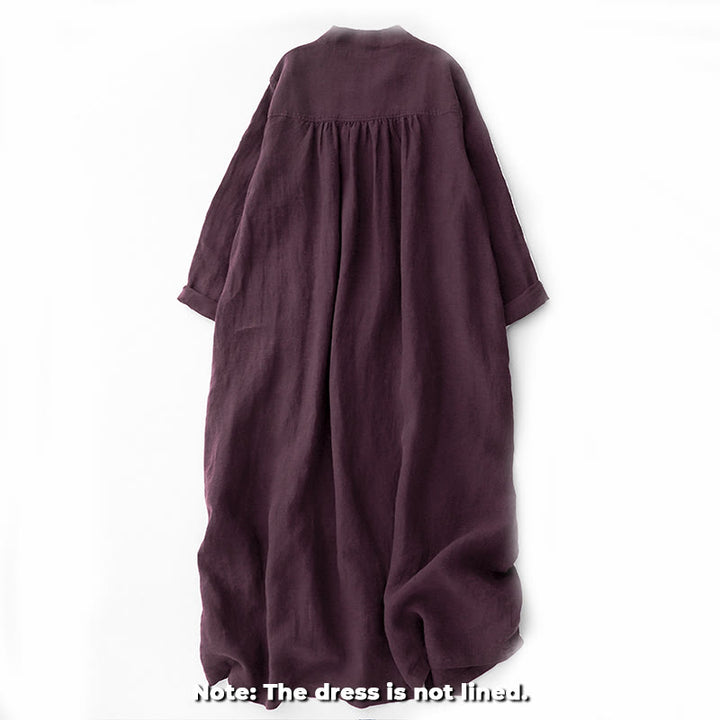 Abito midi in cotone a maniche lunghe con scollo a V e bottoni color magenta scuro Buddha Stones Fall - image 1