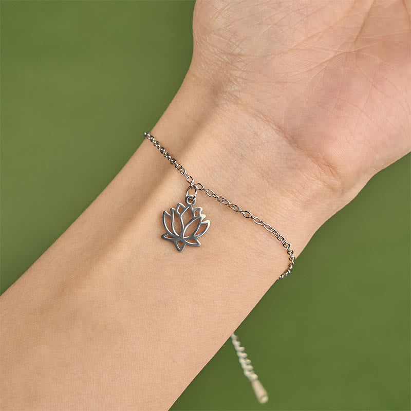 Bracciale dell'illuminazione in acciaio e titanio con motivo a loto Buddha Stones - image 3