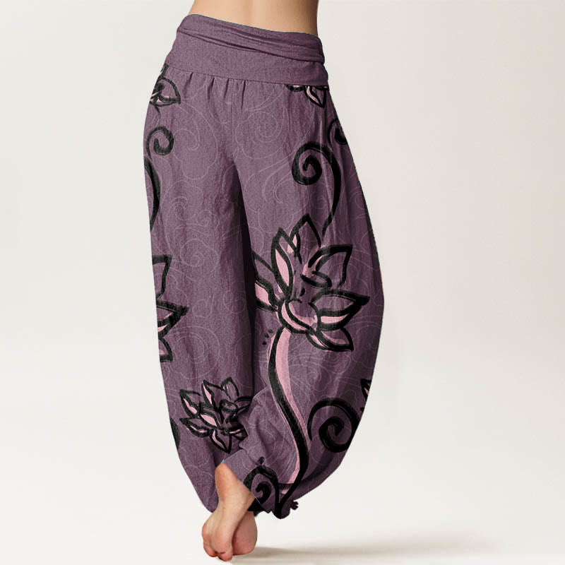 Pantaloni harem da donna con elastico in vita, in puro cotone, casual, con motivo a nuvole di buon auspicio e Buddha Stones - image 10