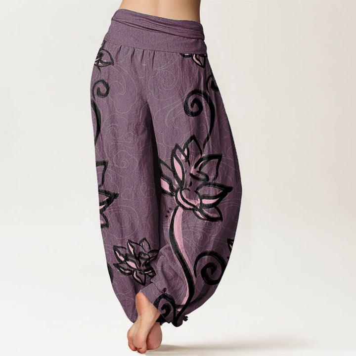 Pantaloni harem da donna con elastico in vita, in puro cotone, casual, con motivo a nuvole di buon auspicio e Buddha Stones - image 10