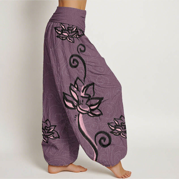 Pantaloni harem da donna con elastico in vita, in puro cotone, casual, con motivo a nuvole di buon auspicio e Buddha Stones - image 11