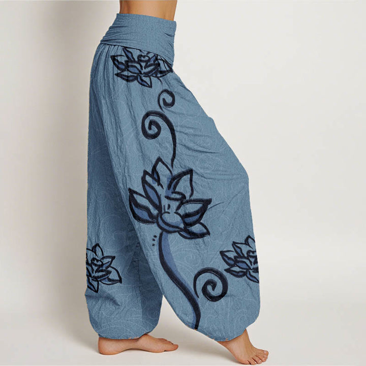 Pantaloni harem da donna con elastico in vita, in puro cotone, casual, con motivo a nuvole di buon auspicio e Buddha Stones - image 8