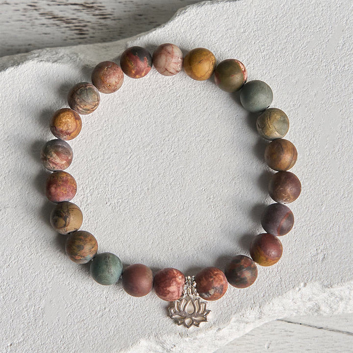 Bracciale Buddha Stones in argento sterling 925 con motivo loto e diaspro Picasso positivo - image 2