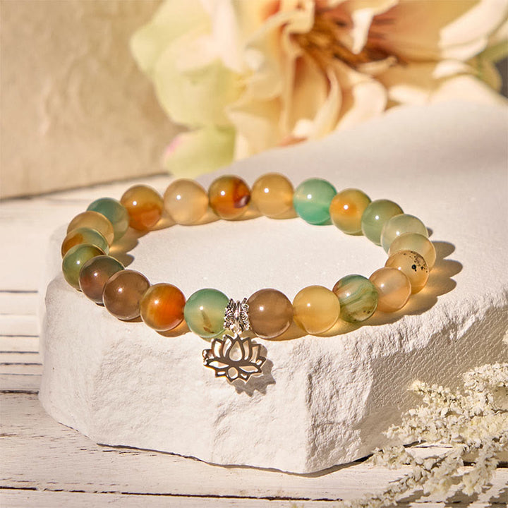 Bracciale con perle di coraggio in argento sterling 925 con simbolo di loto e agata pavone , Buddha Stones - Agata pavone (circonferenza del polso 15-16 cm) - image 0