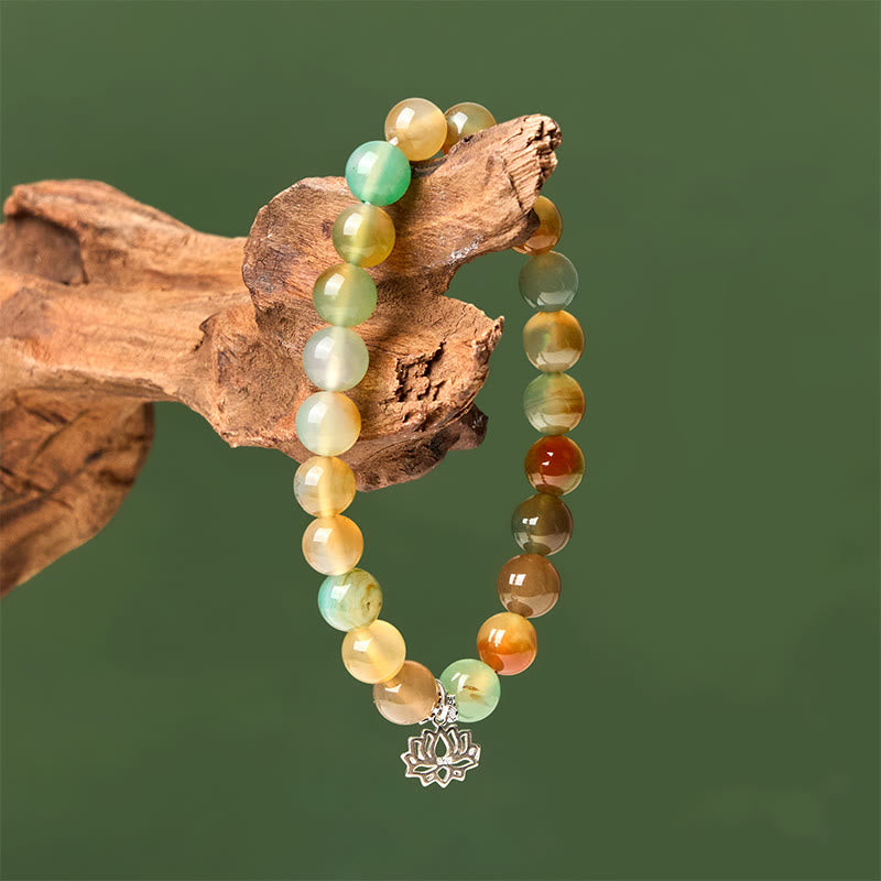 Bracciale con perle di coraggio in argento sterling 925 con simbolo di loto e agata pavone , Buddha Stones - image 3