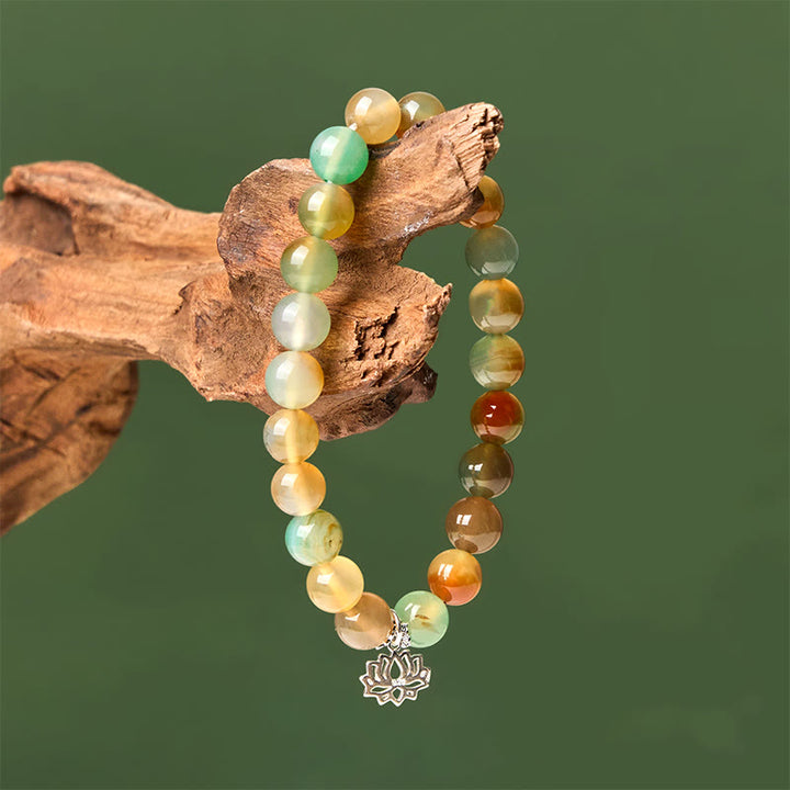 Bracciale con perle di coraggio in argento sterling 925 con simbolo di loto e agata pavone , Buddha Stones - image 3