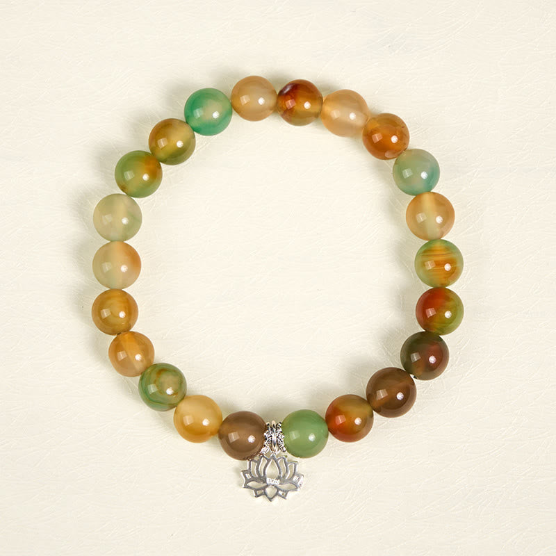 Bracciale con perle di coraggio in argento sterling 925 con simbolo di loto e agata pavone , Buddha Stones - image 2
