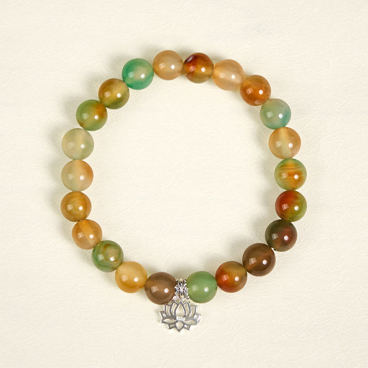 Bracciale con perle di coraggio in argento sterling 925 con simbolo di loto e agata pavone , Buddha Stones - image 2