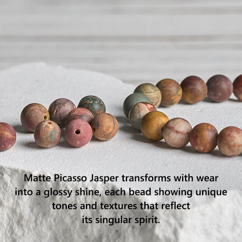 Bracciale Buddha Stones in argento sterling 925 con motivo loto e diaspro Picasso positivo - image 5