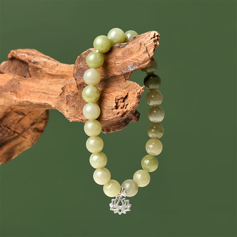 Bracciale della fortuna in argento sterling 925 con pietre di loto e giada ciano naturale Buddha Stones - image 3