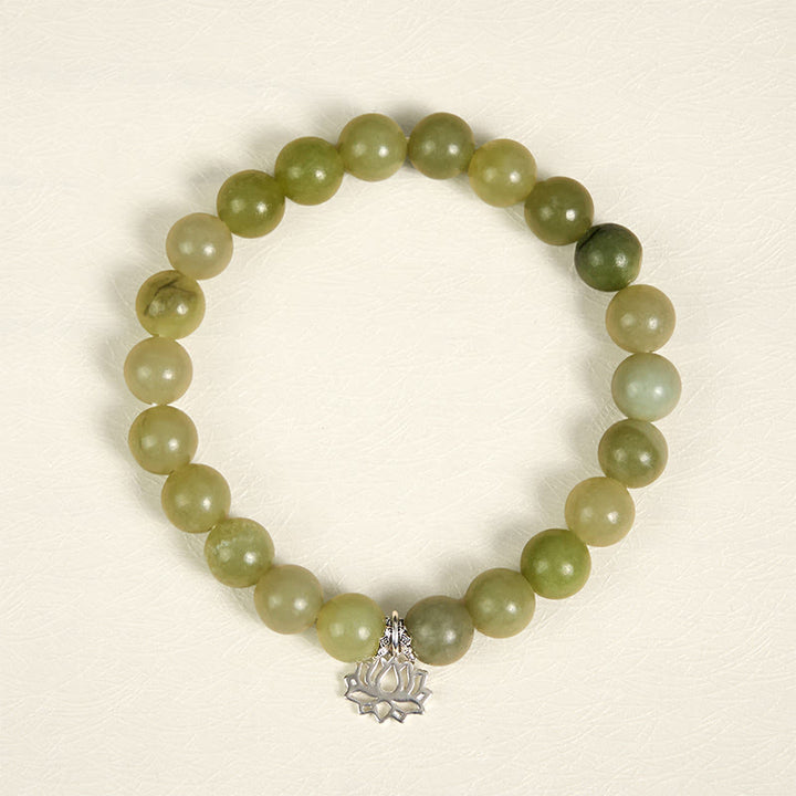 Bracciale della fortuna in argento sterling 925 con pietre di loto e giada ciano naturale Buddha Stones - image 2