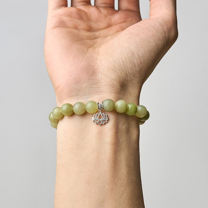 Bracciale della fortuna in argento sterling 925 con pietre di loto e giada ciano naturale Buddha Stones - image 4