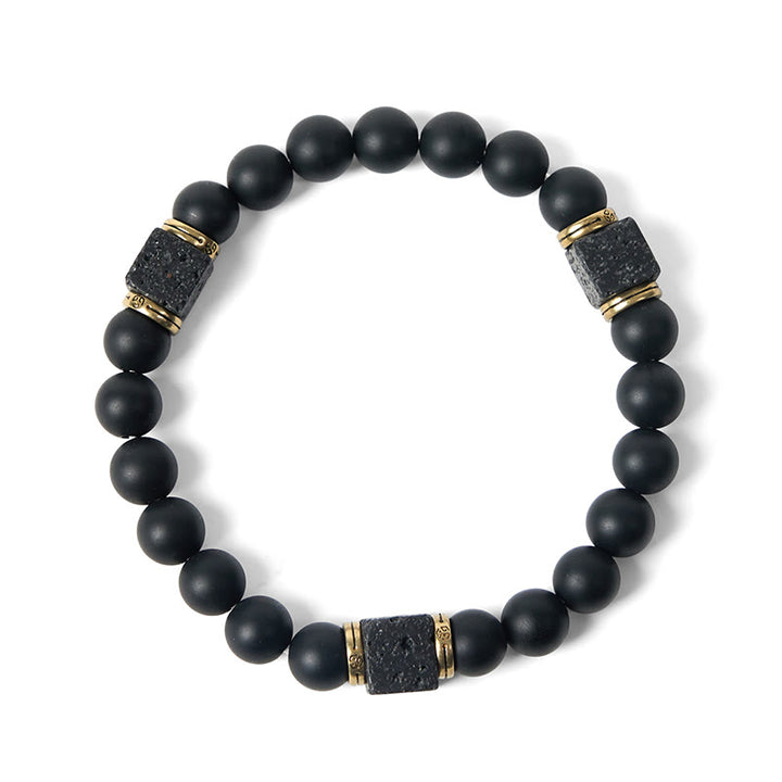 Bracciale Buddha Stones in pietra lavica quadrata, onice nero satinato naturale, fortuna - image 6
