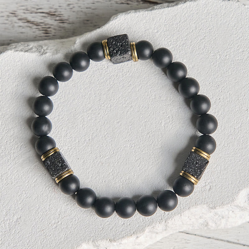 Bracciale Buddha Stones in pietra lavica quadrata, onice nero satinato naturale, fortuna - image 5