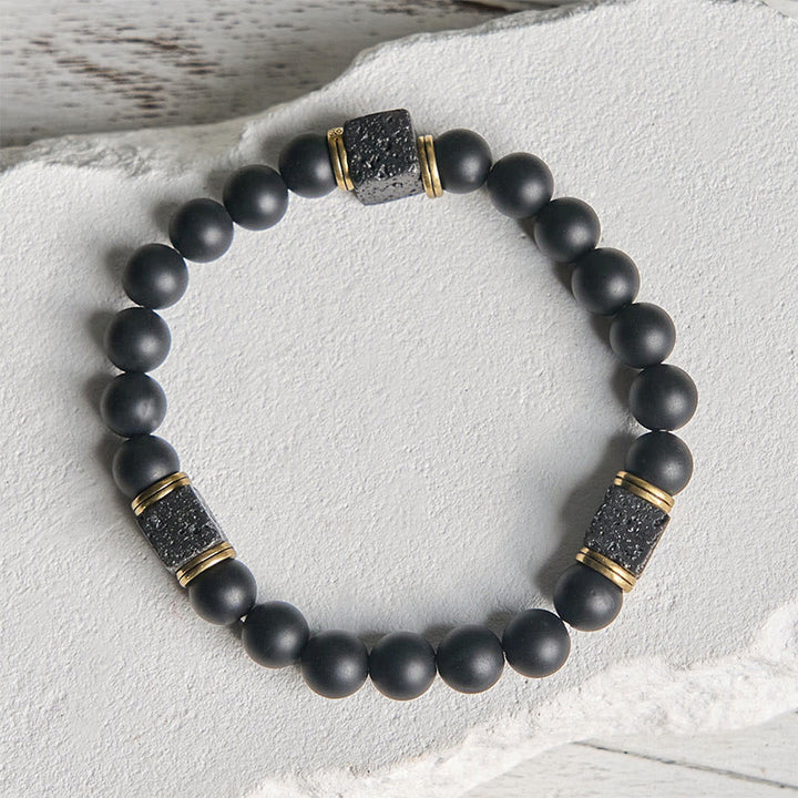 Bracciale Buddha Stones in pietra lavica quadrata, onice nero satinato naturale, fortuna - image 5