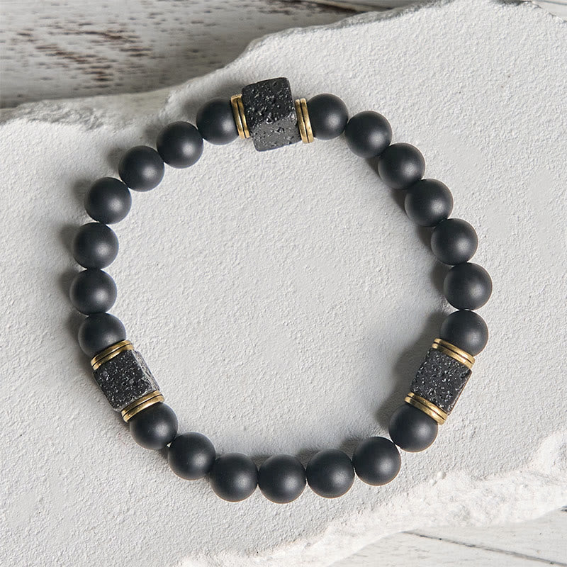 Bracciale Buddha Stones in pietra lavica quadrata, onice nero satinato naturale, fortuna - image 2