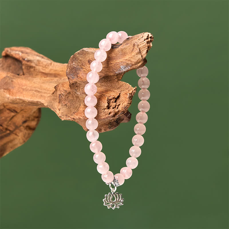 Braccialetto rilassante in cristallo rosa naturale con design a loto in argento sterling 925 Buddha Stones - image 12