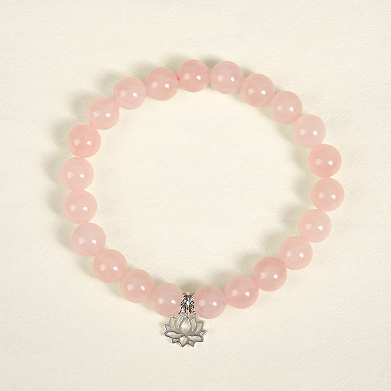 Braccialetto rilassante in cristallo rosa naturale con design a loto in argento sterling 925 Buddha Stones - image 2