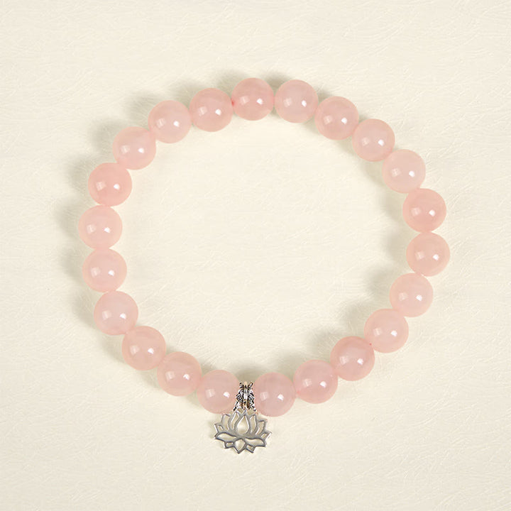Braccialetto rilassante in cristallo rosa naturale con design a loto in argento sterling 925 Buddha Stones - image 2