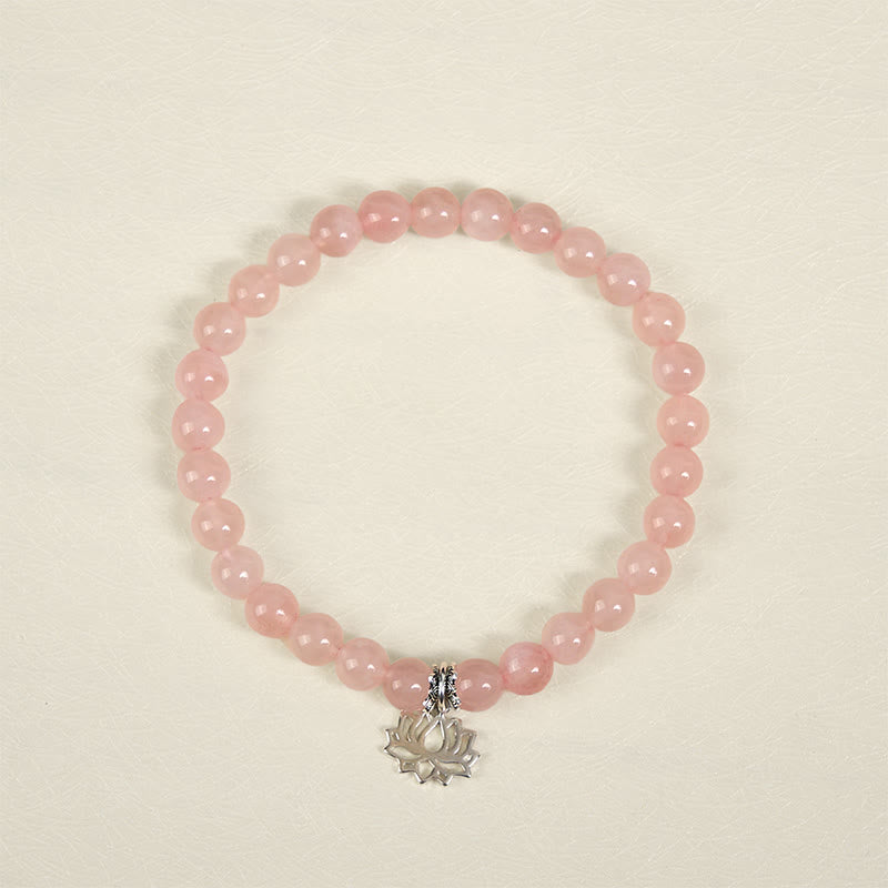 Braccialetto rilassante in cristallo rosa naturale con design a loto in argento sterling 925 Buddha Stones - image 11