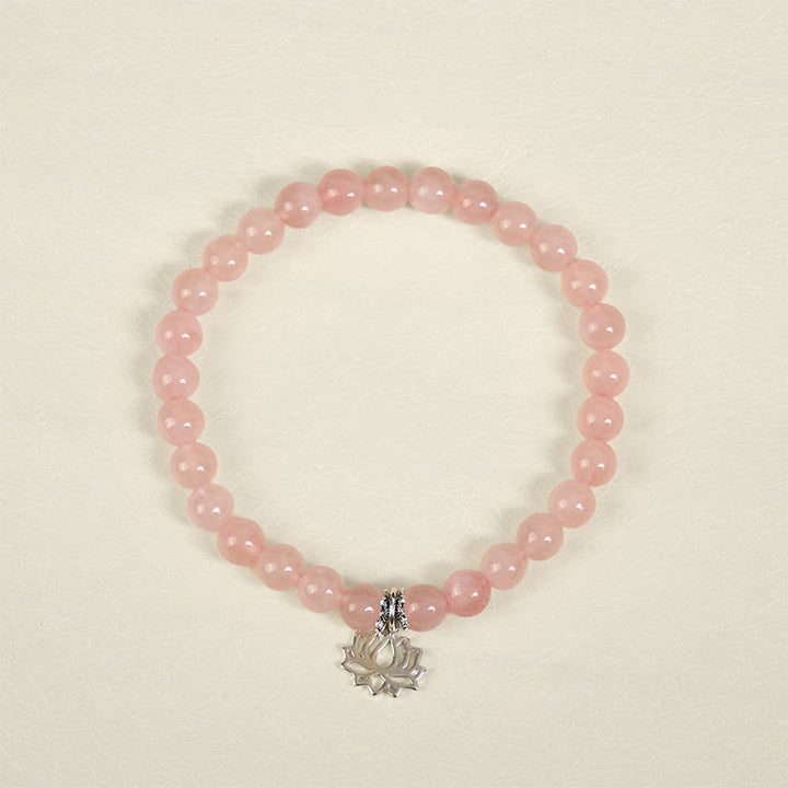 Braccialetto rilassante in cristallo rosa naturale con design a loto in argento sterling 925 Buddha Stones - image 11
