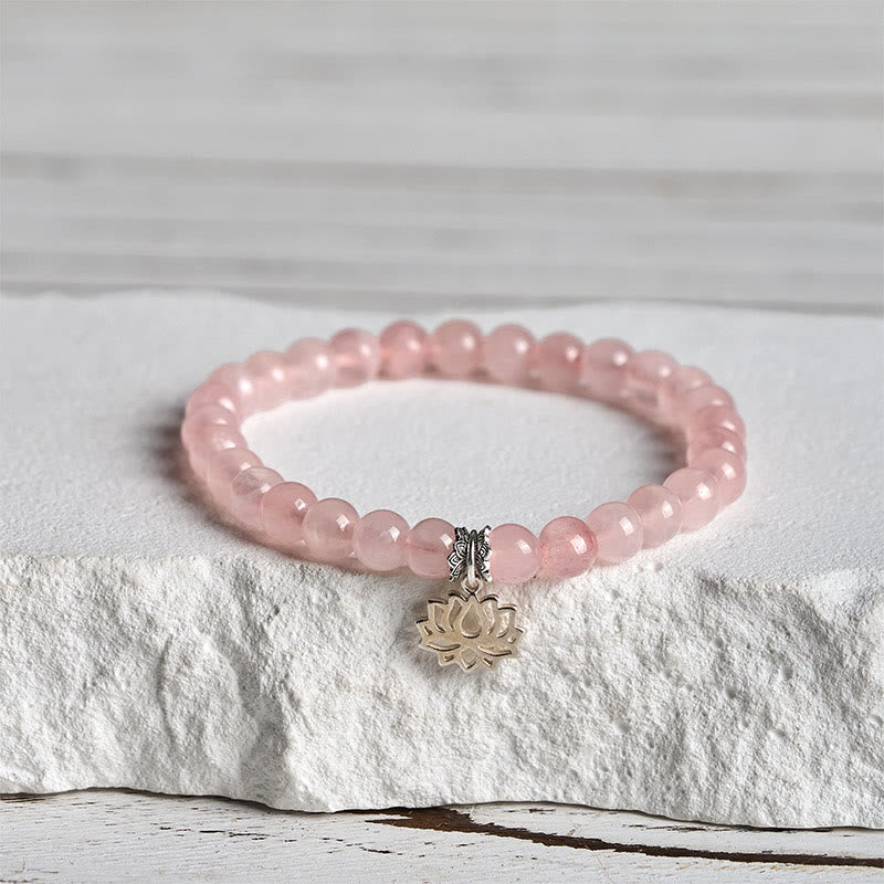 Braccialetto rilassante in cristallo rosa naturale con design a loto in argento sterling 925 Buddha Stones - 20 cm - 6 mm - image 9