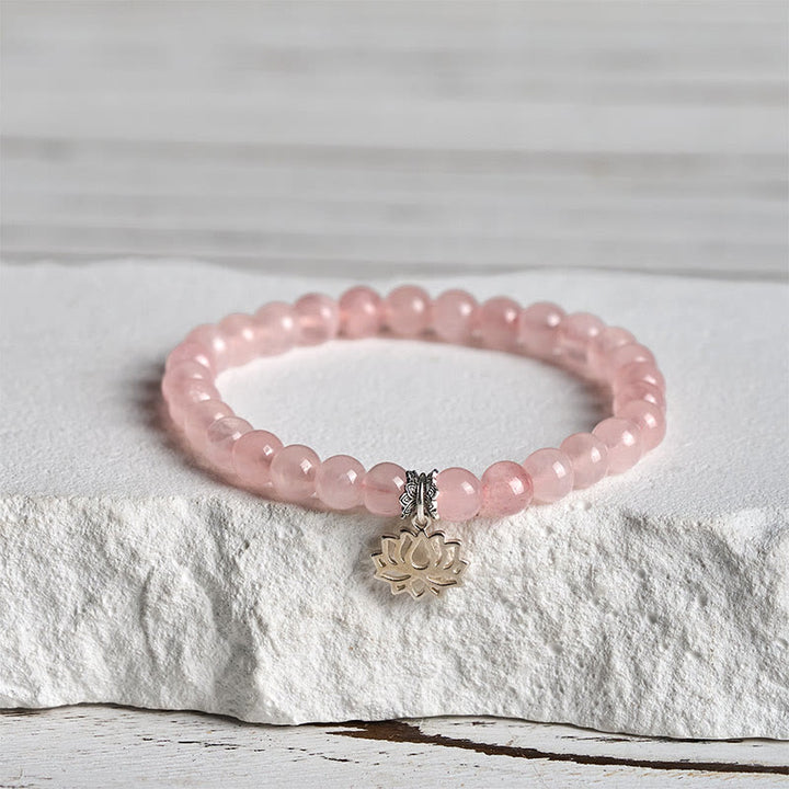 Braccialetto rilassante in cristallo rosa naturale con design a loto in argento sterling 925 Buddha Stones - 20 cm - 6 mm - image 9