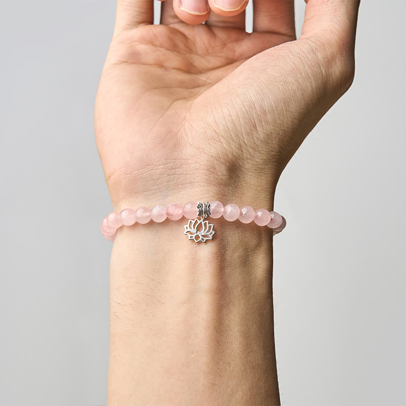 Braccialetto rilassante in cristallo rosa naturale con design a loto in argento sterling 925 Buddha Stones - image 13