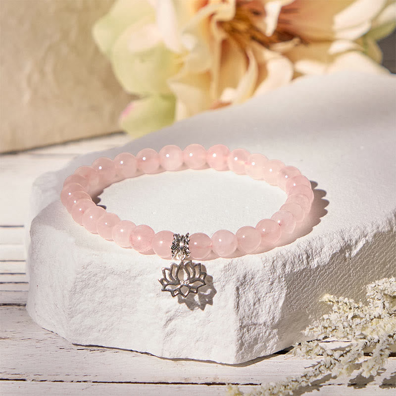 Braccialetto rilassante in cristallo rosa naturale con design a loto in argento sterling 925 Buddha Stones - image 10