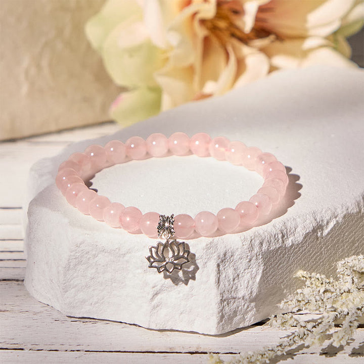 Braccialetto rilassante in cristallo rosa naturale con design a loto in argento sterling 925 Buddha Stones - image 10
