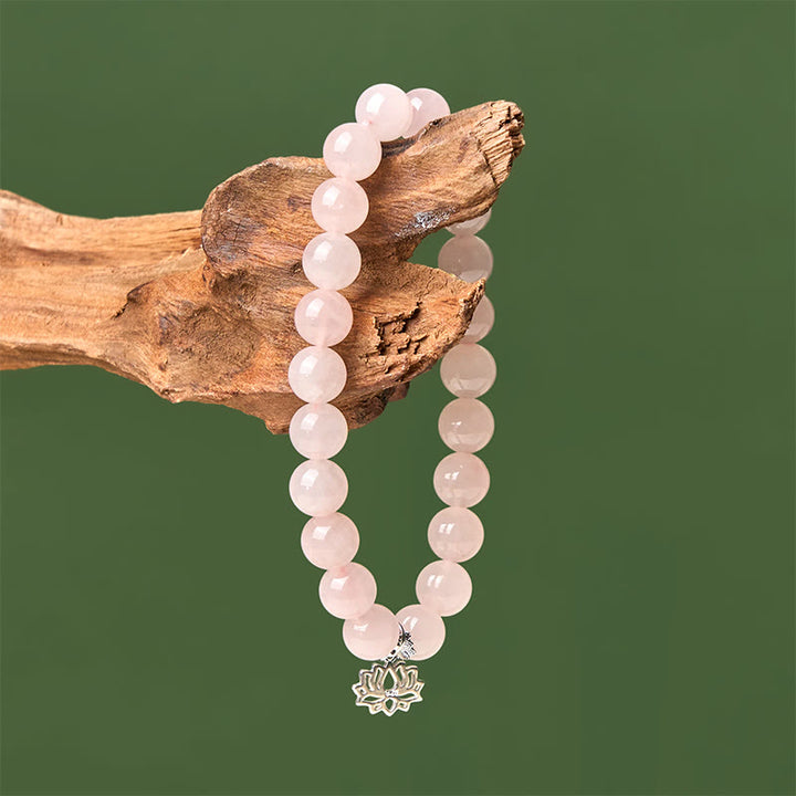 Braccialetto rilassante in cristallo rosa naturale con design a loto in argento sterling 925 Buddha Stones - image 3