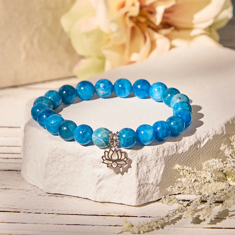 Braccialetto della creatività in apatite naturale di loto in argento sterling 925 Buddha Stones - image 1