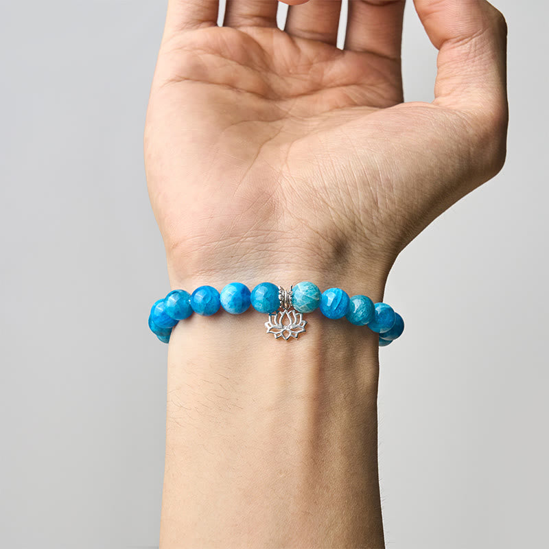 Braccialetto della creatività in apatite naturale di loto in argento sterling 925 Buddha Stones - image 4
