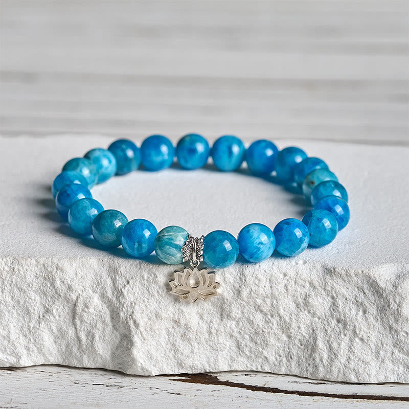 Braccialetto della creatività in apatite naturale di loto in argento sterling 925 Buddha Stones - 20 centimetri - image 0