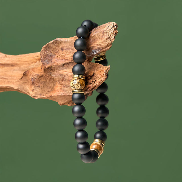 Bracciale Buddha Stones in onice nero satinato naturale con diaspro dipinto - image 4