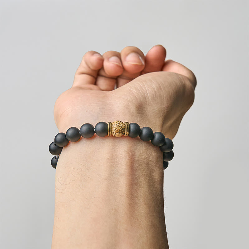 Bracciale Buddha Stones in onice nero satinato naturale con diaspro dipinto - image 3