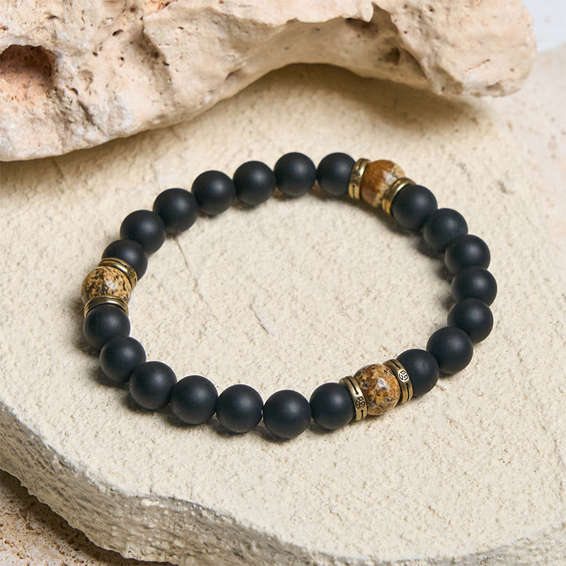 Bracciale Buddha Stones in onice nero satinato naturale con diaspro dipinto - image 2