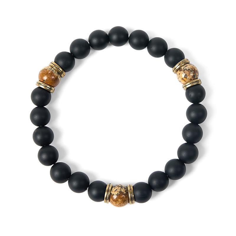 Bracciale Buddha Stones in onice nero satinato naturale con diaspro dipinto - image 5